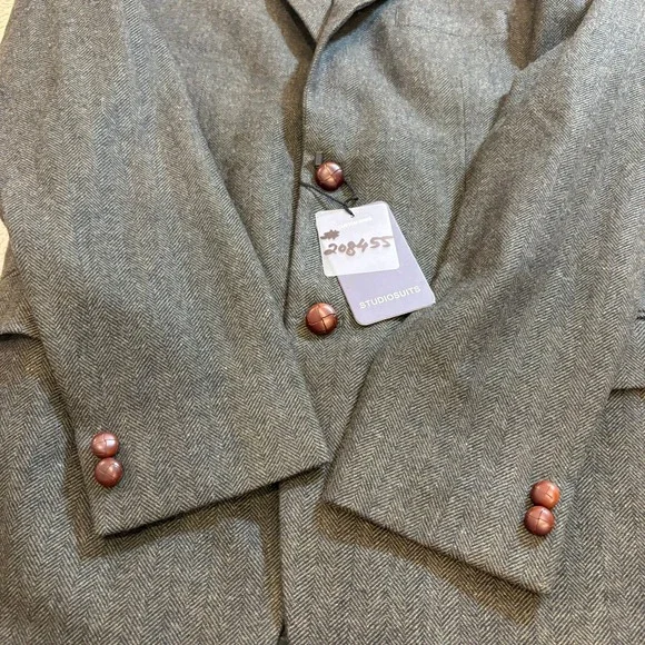 StudioSuits Herringbone Tweed Blazer Wool Sport Coat Custom Tailored Olive Brown